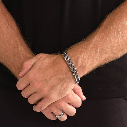 Men's Stainless Steel Antiqued Vine Polished Curb Chain Bracelet