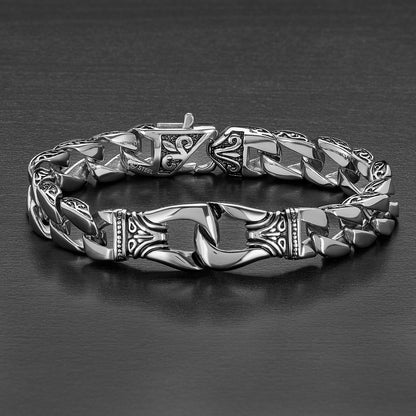 Men's Antiqued Fleur-de-Lis Stainless Steel Curb Chain Bracelet