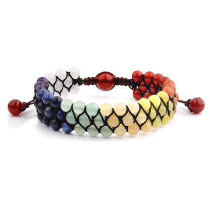 Men's Polished Multi Color Natural Stones Beaded Adjustable Bracelet