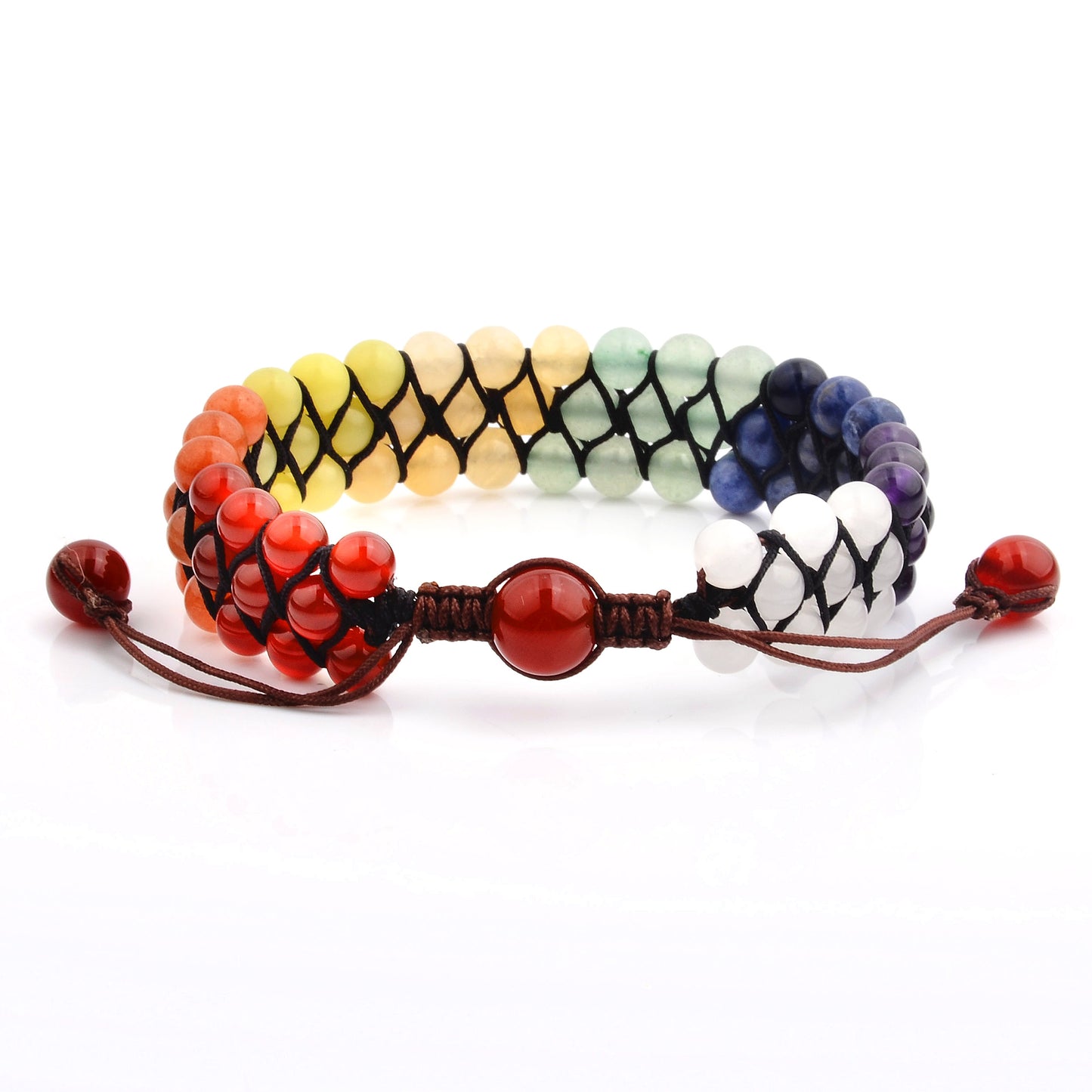 Men's Polished Multi Color Natural Stones Beaded Adjustable Bracelet