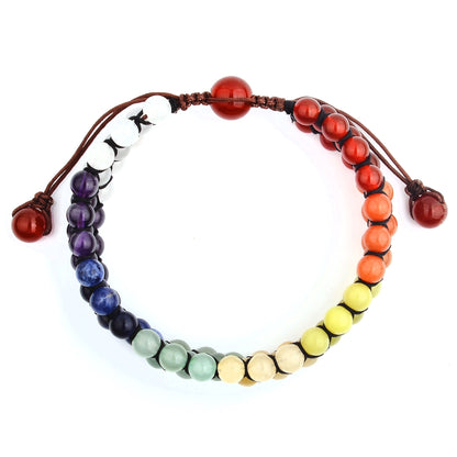 Men's Polished Multi Color Natural Stones Beaded Adjustable Bracelet