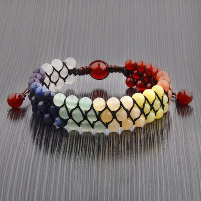 Men's Polished Multi Color Natural Stones Beaded Adjustable Bracelet