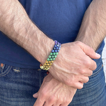 Men's Polished Multi Color Natural Stones Beaded Adjustable Bracelet