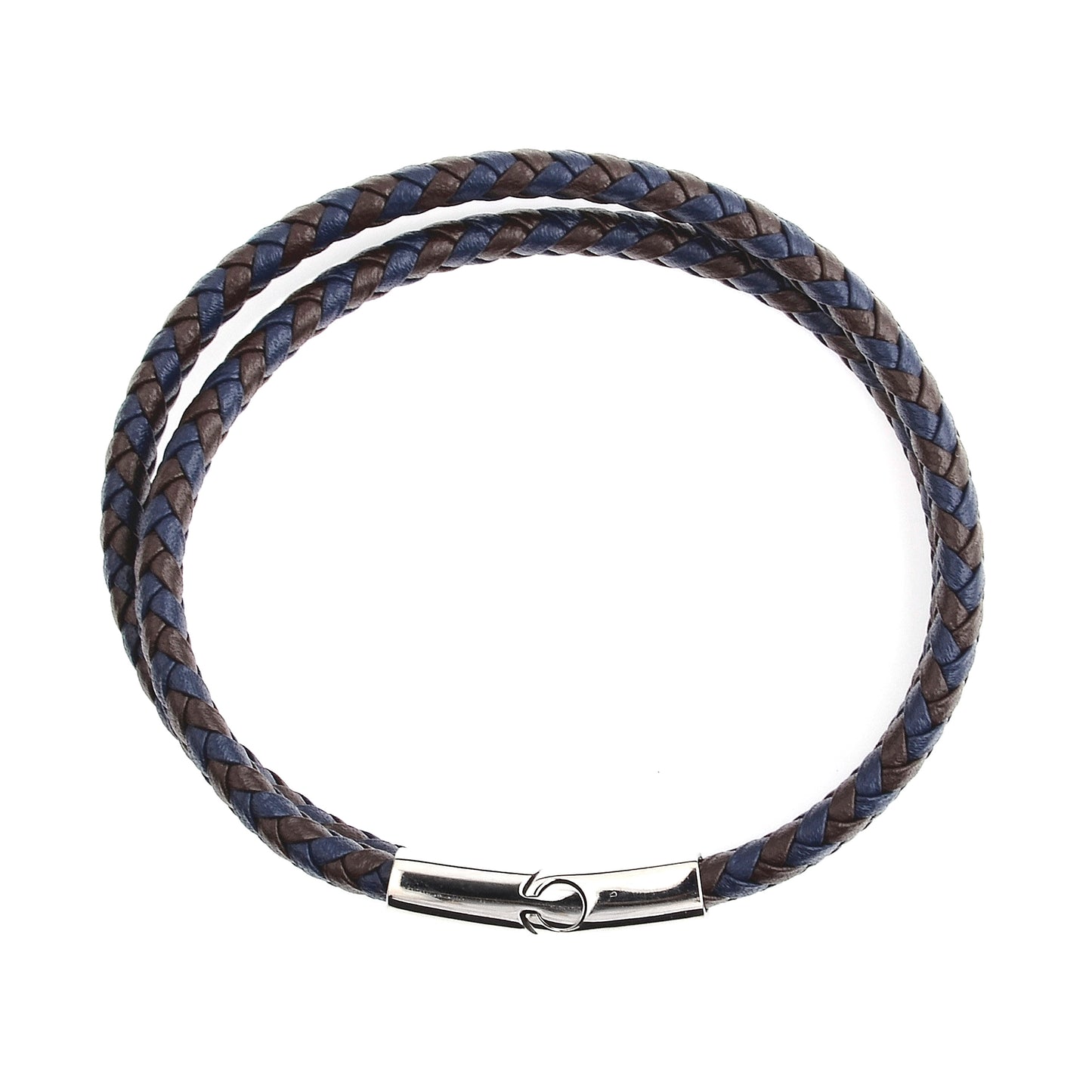 Men's Braided Blue and Brown Leather Wrap Bracelet
