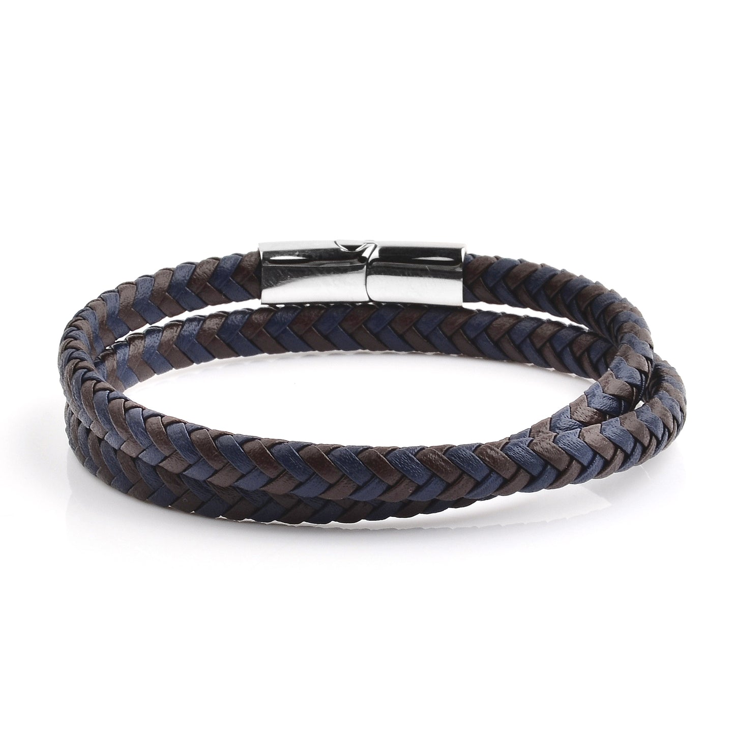 Men's Braided Blue and Brown Leather Wrap Bracelet