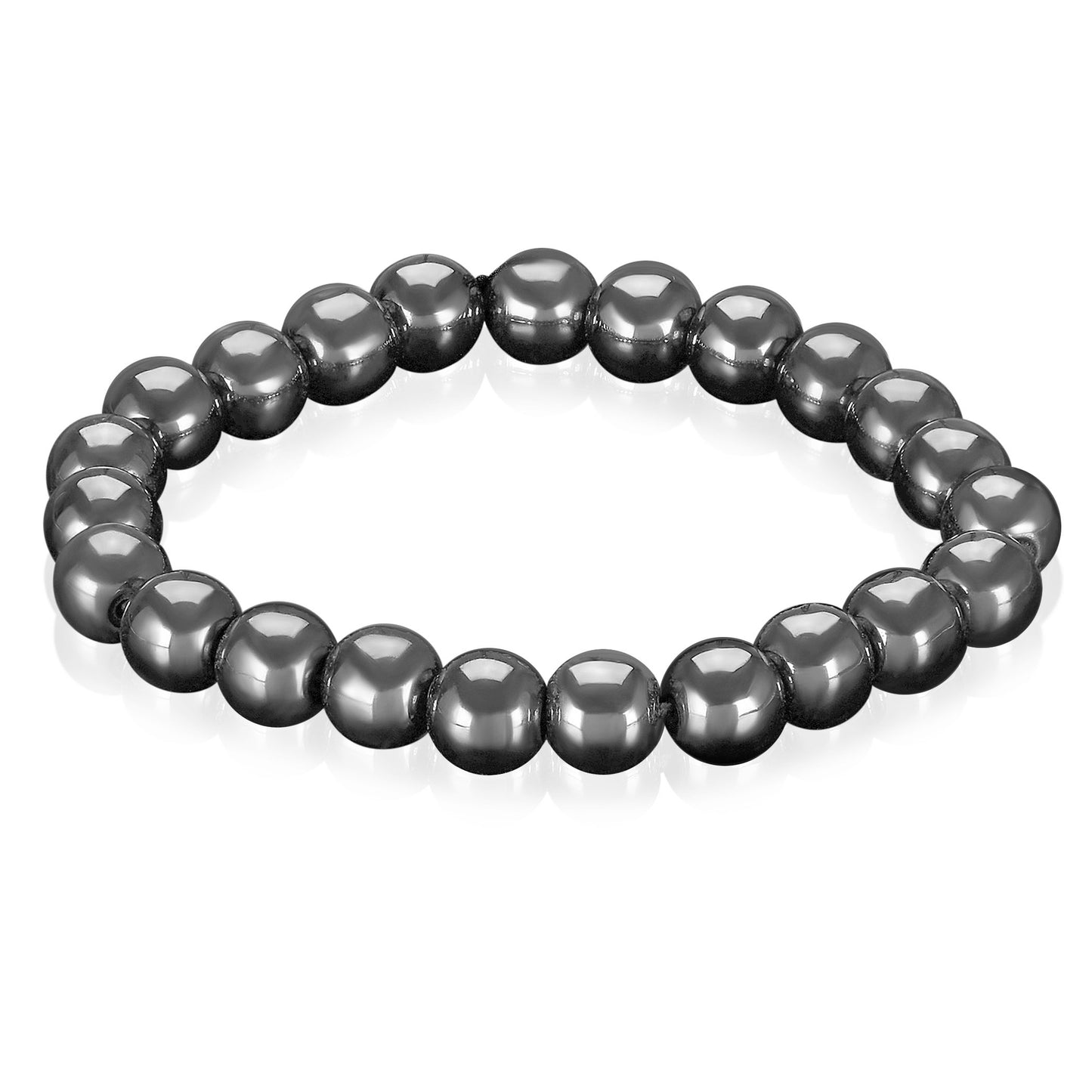 Polished Magnetic Hematite Round Stone Bead Stretch Bracelet (8mm Wide)