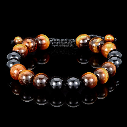 Crucible Jewelry Tiger Eye and Black Onyx Polished Bead Adjustable Bracelet (10mm)