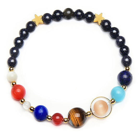 Solar System Natural Stone Bead Stretch Bracelet