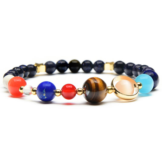 Solar System Natural Stone Bead Stretch Bracelet