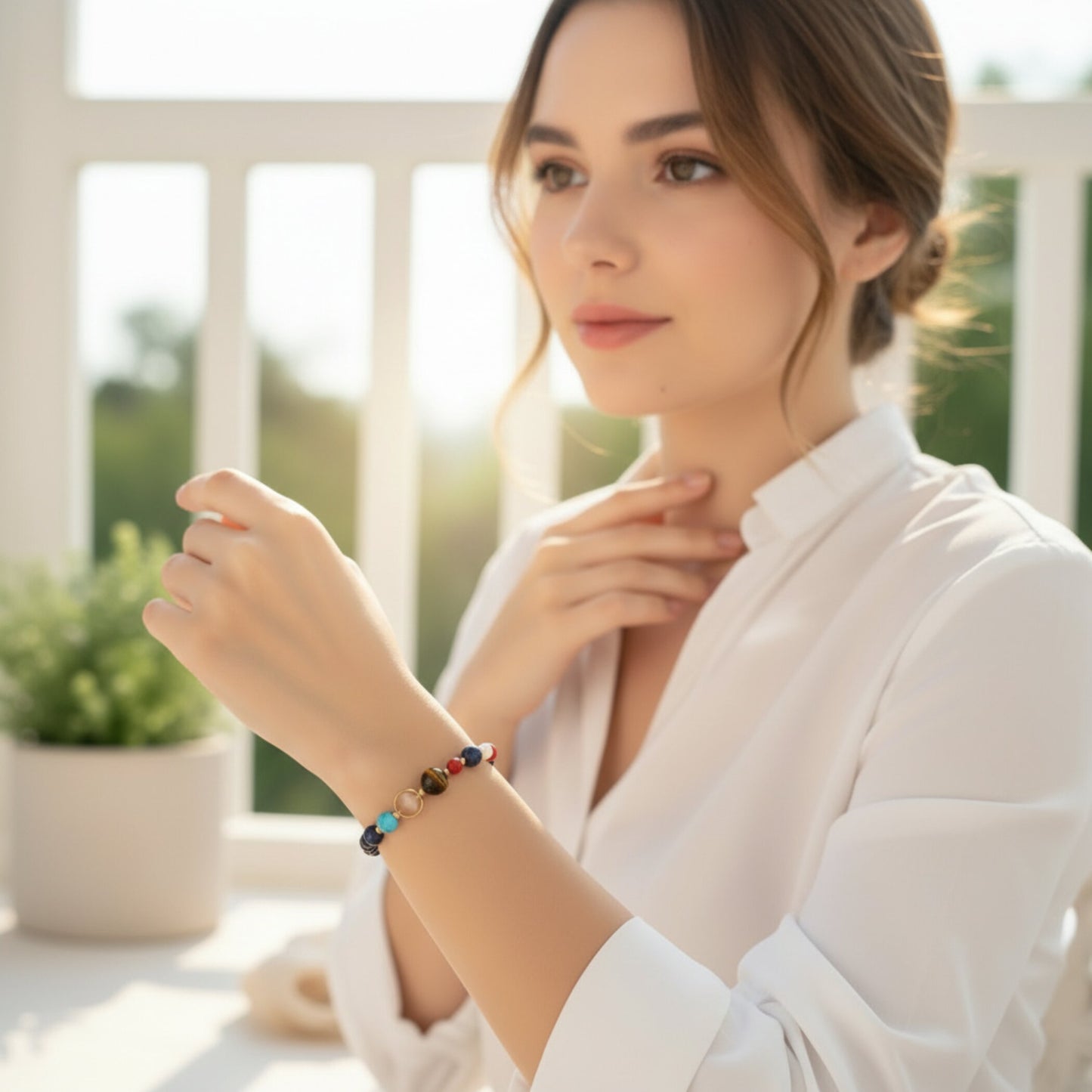 Solar System Natural Stone Bead Stretch Bracelet