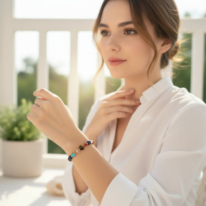 Solar System Natural Stone Bead Stretch Bracelet