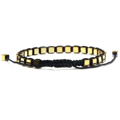 Small Hematite Cube Stone Adjustable Bracelet (4mm)