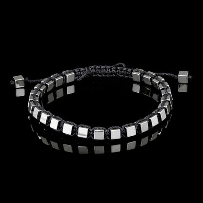Small Hematite Cube Stone Adjustable Bracelet (4mm)