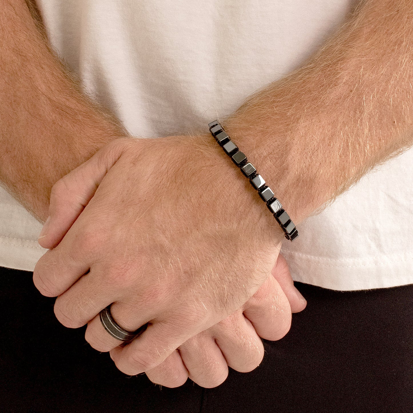 Medium Hematite Cube Stone Adjustable Bracelet (6mm)