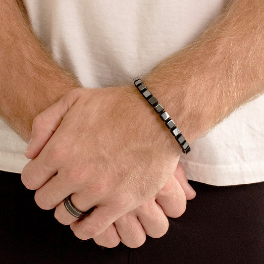 Medium Hematite Cube Stone Adjustable Bracelet (6mm)