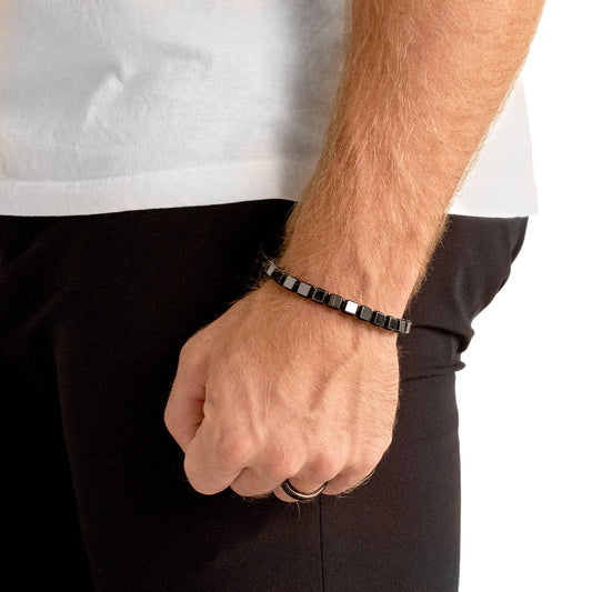 Invicta Jewelry Men's Gunmetal Hematite Stone Bracelet and Chain Necklace Set