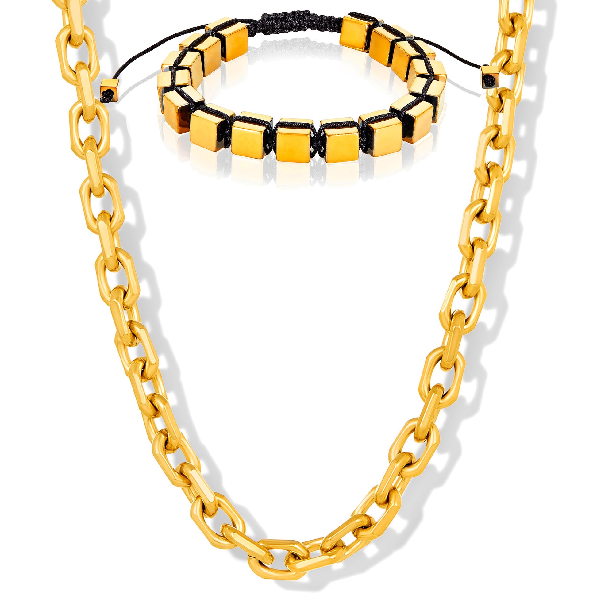 Crucible Jewelry Gold Hematite Stone Bracelet and Chain Necklace