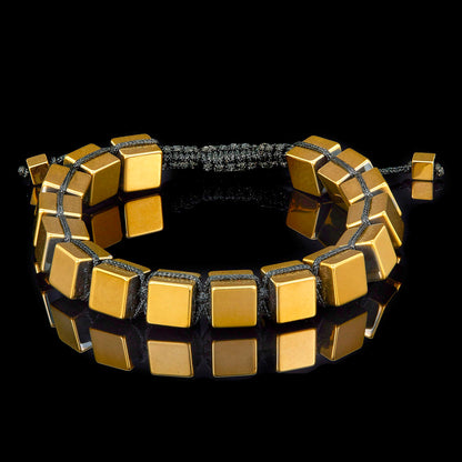Large Hematite Cube Stone Adjustable Bracelet (8mm)