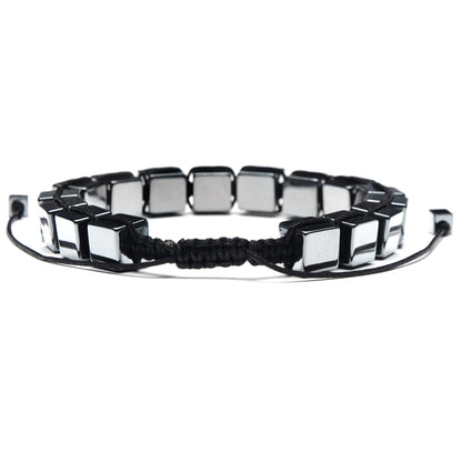 Large Hematite Cube Stone Adjustable Bracelet (8mm)