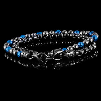 Gunmetal Plated Steel and 6mm Round/Faceted Blue Hematite Bracelet