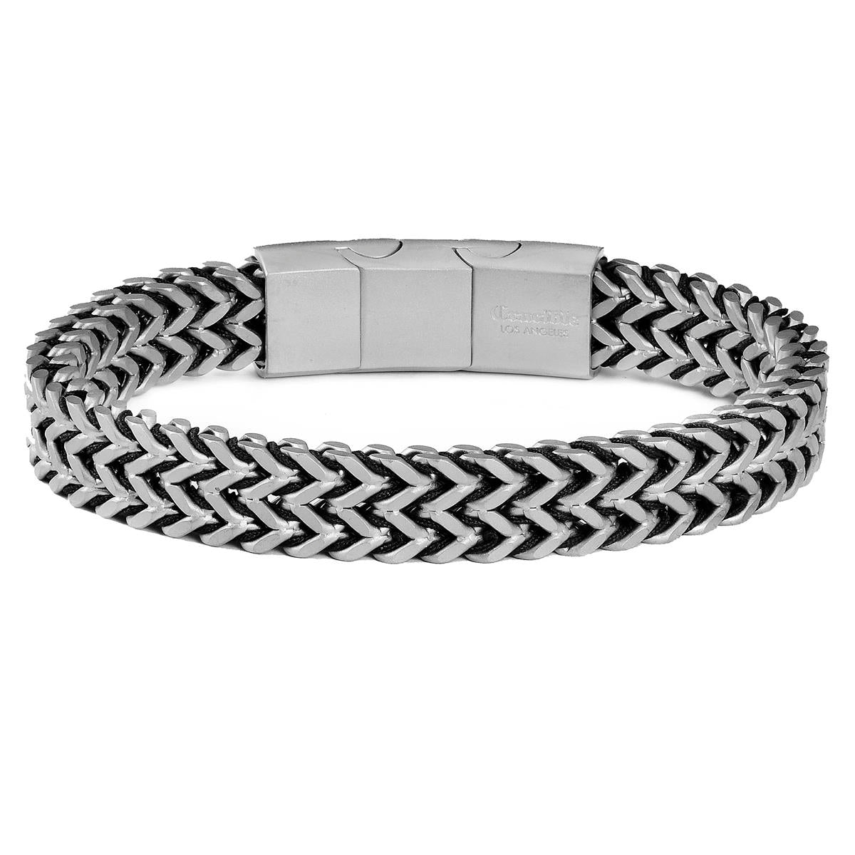 Matte Finish Stainless Steel Double Row Franco Chain Bracelet with Black Nylon Cord