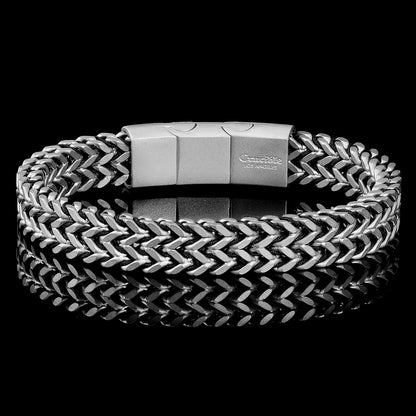 Matte Finish Stainless Steel Double Row Franco Chain Bracelet with Black Nylon Cord