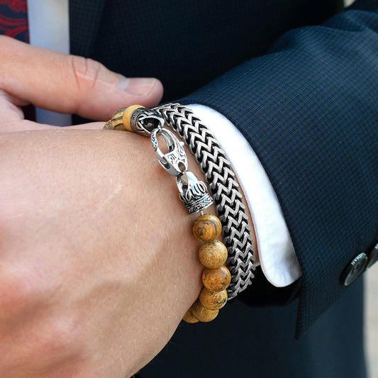 Men's Matte Finish Double Row Franco Chain Stainless Steel Bracelet