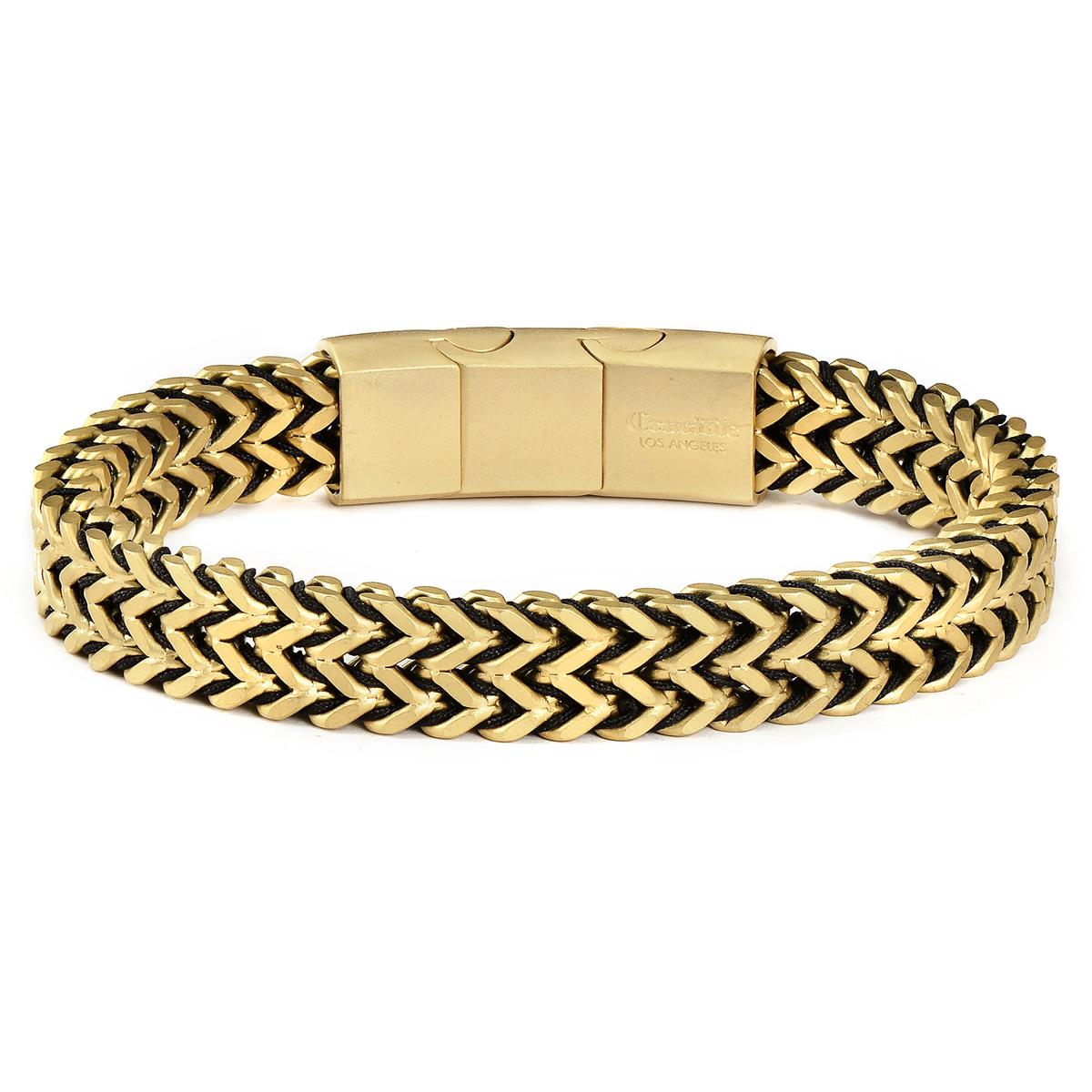 Crucible Jewelry Gold Matte Finish Stainless Steel Double Row Franco Chain Bracelet