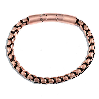 Crucible Jewelry Rose Gold Matte Finish Stainless Steel Double Row Box Chain Bracelet with Black Nylon Cord