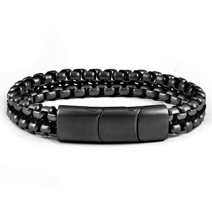 Matte Finish Double Row Box Chain Bracelet with Black Nylon Cord