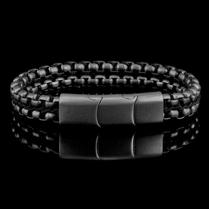 Crucible Jewelry Rose Gold Matte Finish Stainless Steel Double Row Box Chain Bracelet with Black Nylon Cord