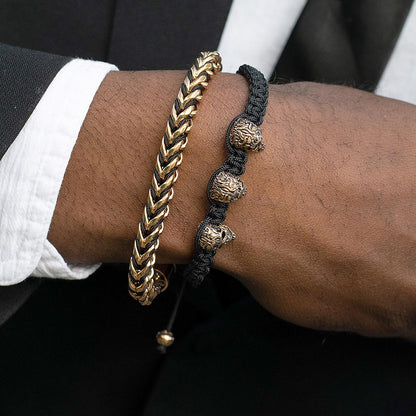 Polished 8mm Franco Chain Bracelet with Black Nylon Cord - 8"