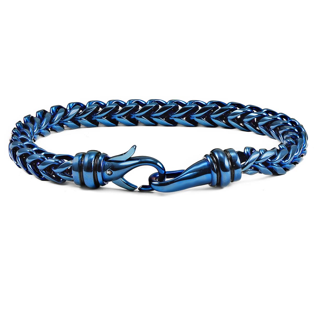 Crucible Jewelry Blue Polished 6mm Stainless Steel Franco Chain Bracelet - 8"