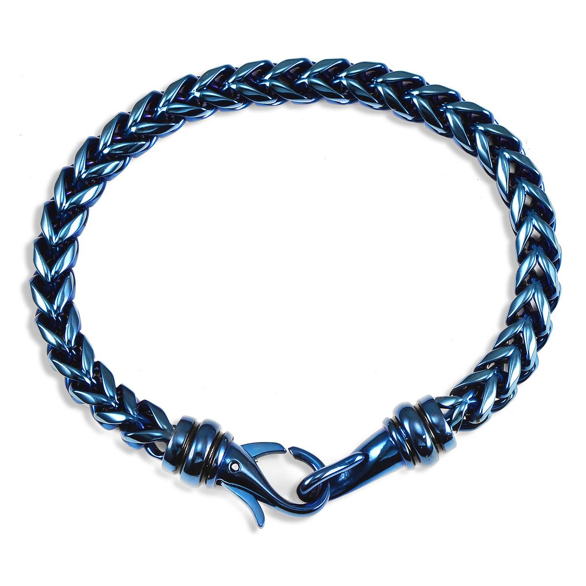 Crucible Jewelry Blue Polished 6mm Stainless Steel Franco Chain Bracelet - 8"