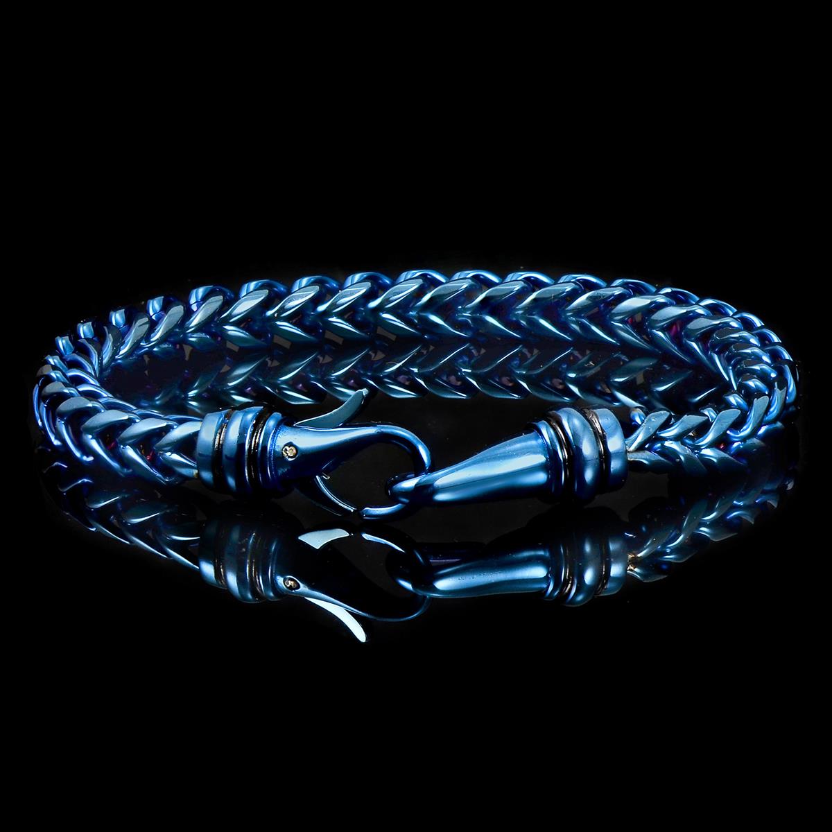 Crucible Jewelry Blue Polished 6mm Stainless Steel Franco Chain Bracelet - 8"