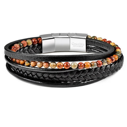 Black Leather with Picasso Jasper Bracelet