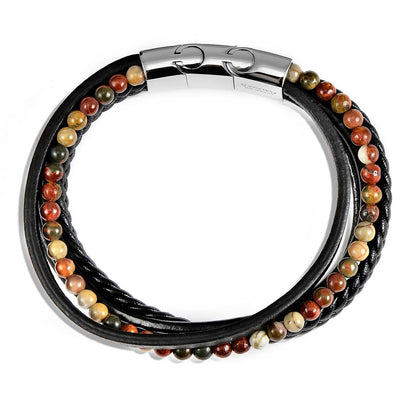 Black Leather with Picasso Jasper Bracelet