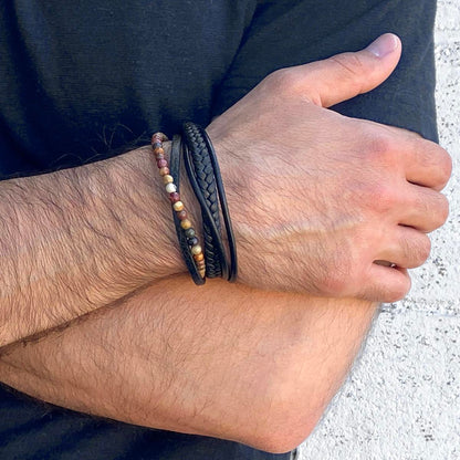 Black Leather with Picasso Jasper Bracelet