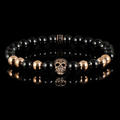 Crucible Jewelry Polished Stainless Steel Skull and Polished Black Onyx Strech Bracelet