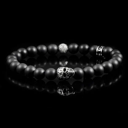 Single Skull Stretch Bracelet with 8mm Matte Black Onyx Beads