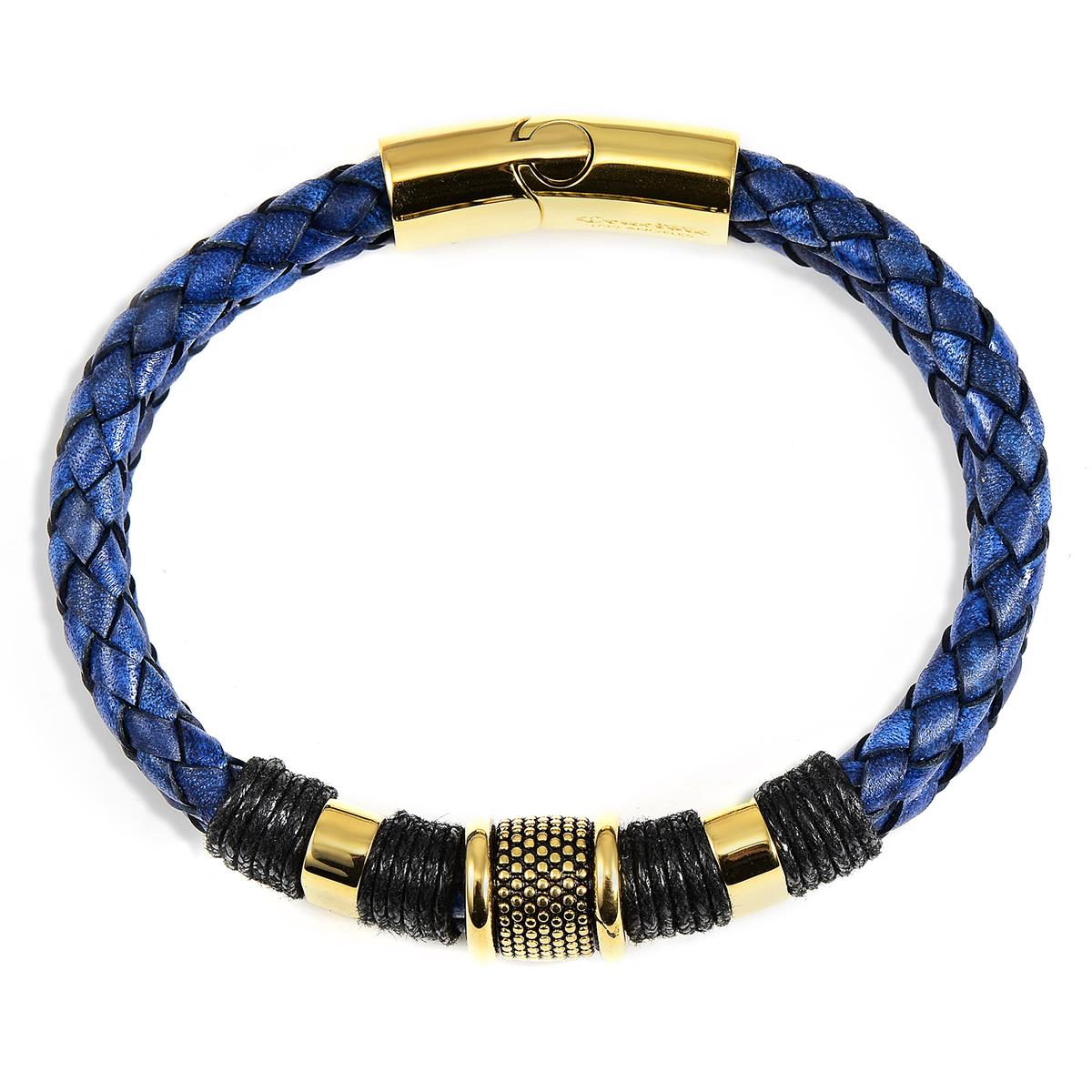 Crucible Jewelry Navy Blue Leather and Gold IP Stainless Steel Beads