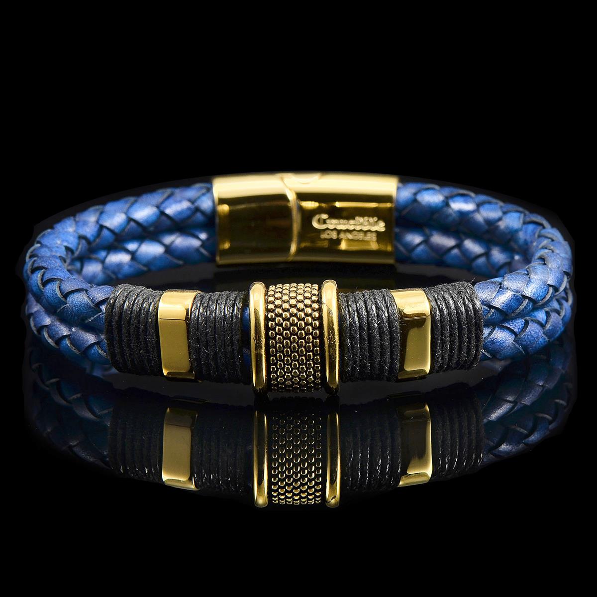 Crucible Jewelry Navy Blue Leather and Gold IP Stainless Steel Beads