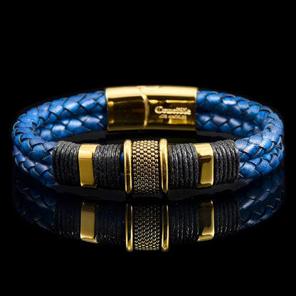 Crucible Jewelry Navy Blue Leather and Gold IP Stainless Steel Beads