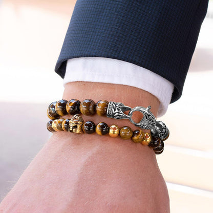 10mm Tiger Eye Bead Bracelet with Stainless Steel Antiqued Lobster Clasp