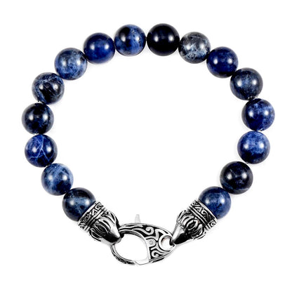 10mm Sodalite Bead Bracelet with Stainless Steel Antiqued Lobster Clasp