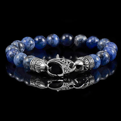 10mm Sodalite Bead Bracelet with Stainless Steel Antiqued Lobster Clasp