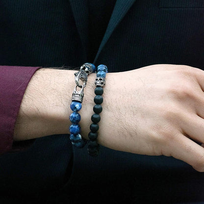 10mm Sodalite Bead Bracelet with Stainless Steel Antiqued Lobster Clasp