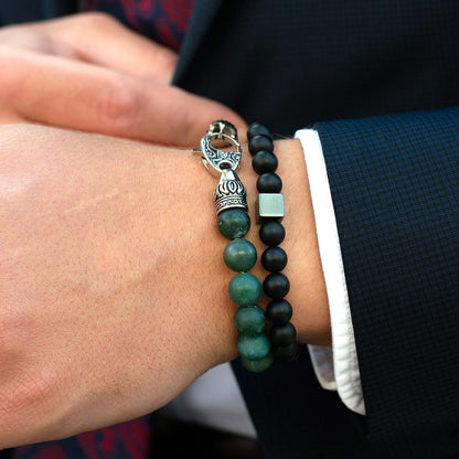 10mm Matte Moss Agate Bead Bracelet with Stainless Steel Antiqued Lobster Clasp