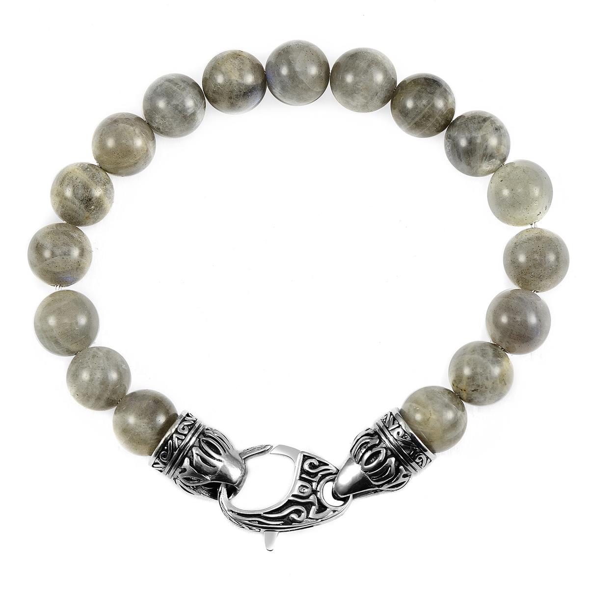 10mm Labradorite Bead Bracelet with Stainless Steel Antiqued Lobster Clasp