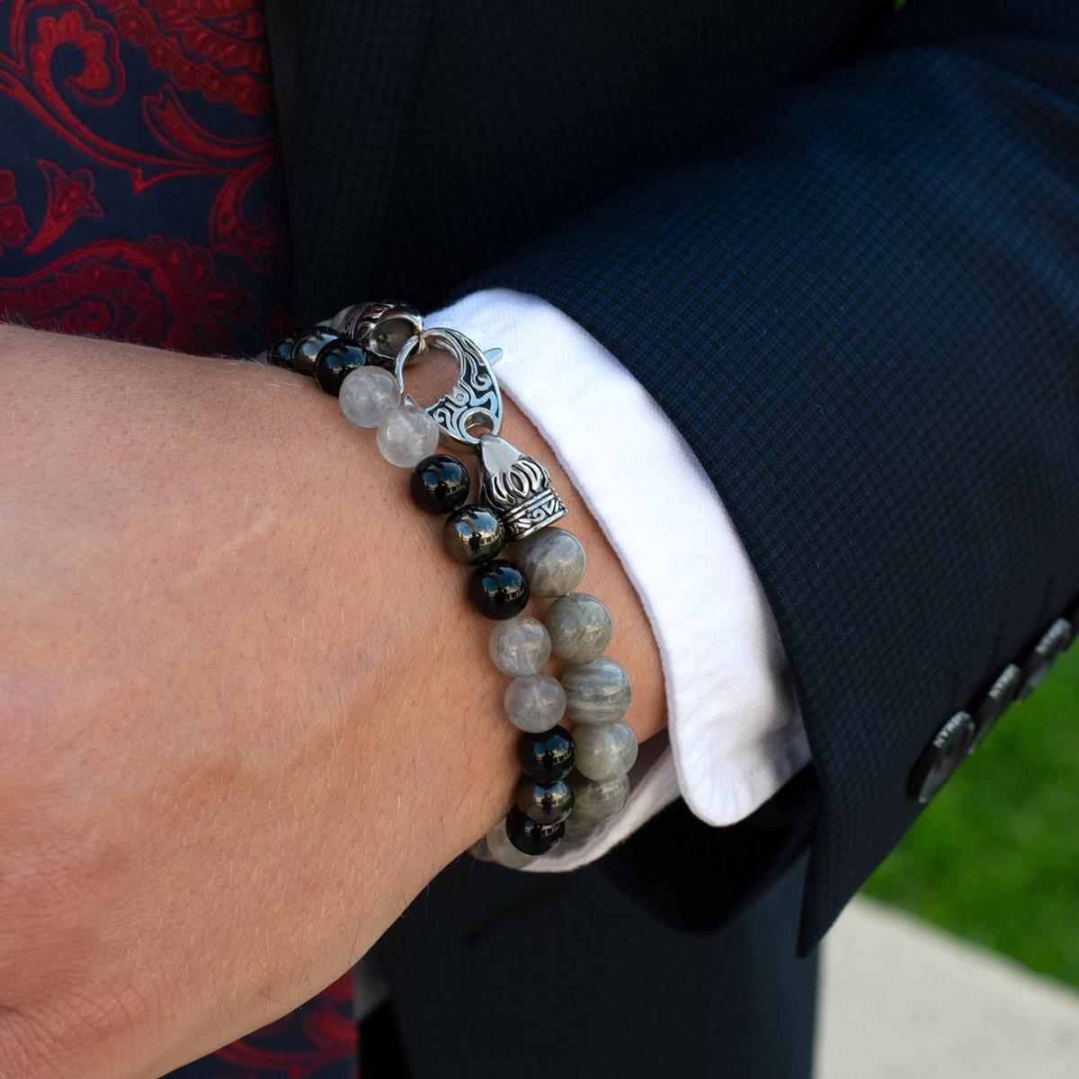 10mm Labradorite Bead Bracelet with Stainless Steel Antiqued Lobster Clasp